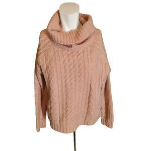 Carve Designs Chunky Cable Knit Sweater Oversized Wool Turtleneck Pink Sz XS-M